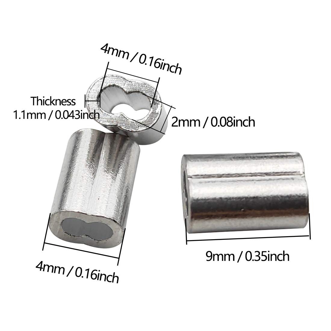 200pcs 1/16″ Aluminum Crimping Loop Sleeve, Cable Ferrule Wire Rope Sleeves