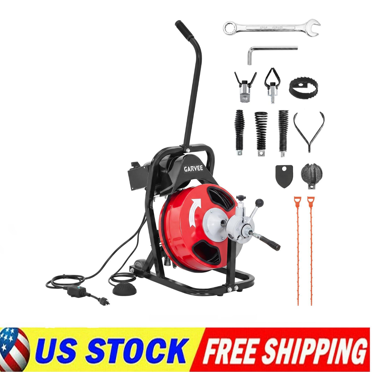 Drain Cleaner Machine ,75 FT x 1/2 In Portable Auto Feed Sewer Snake Drain Auger