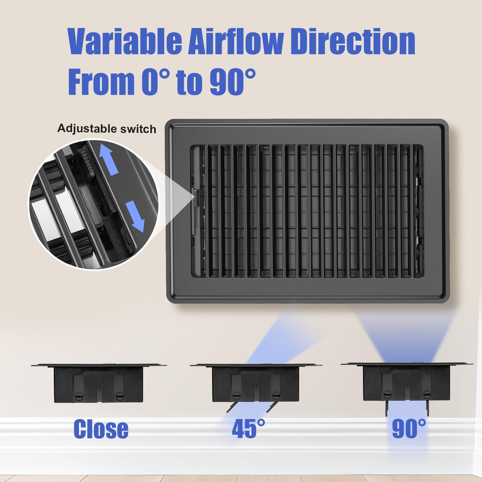 Floor Register – Vent Covers 6×10 – Heavy Black 6″ X 10″ 4 Pack,