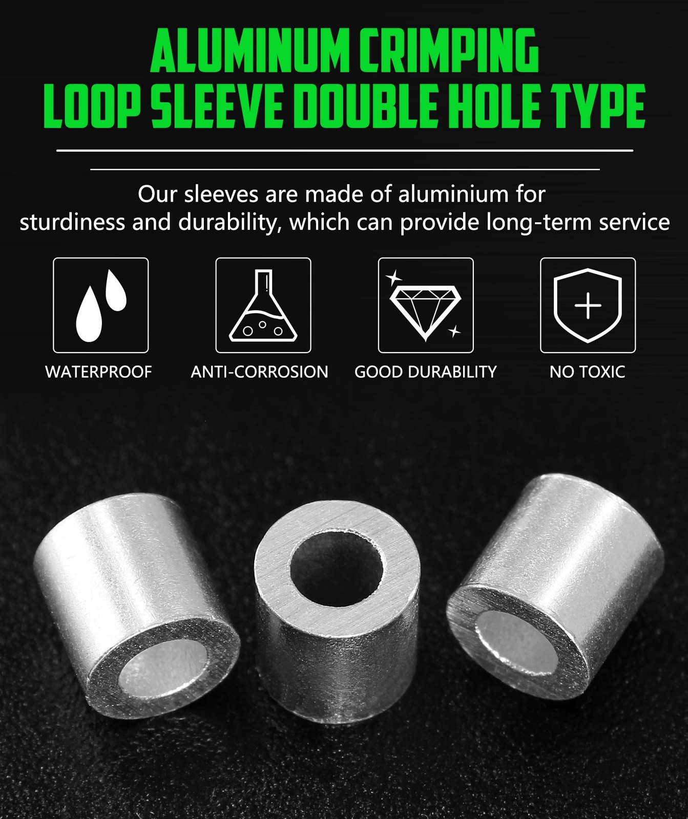 PHITUODA 100pcs 1/8 Inch Aluminum Crimping Stop 1/8″ / 3mm, Round Hole Type