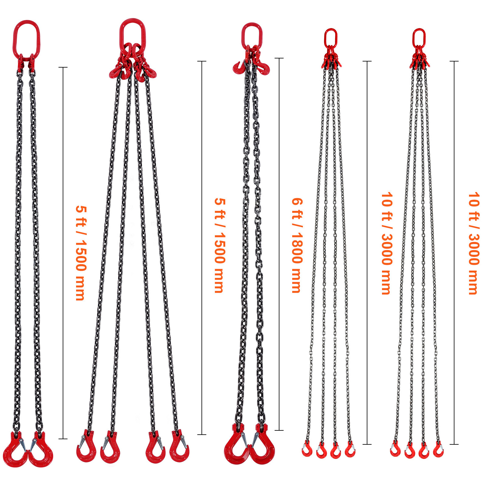 VEVOR Chain Sling 5/16″,3/8″,1/4″ G80 Lifting Chain 5′,10′ w/ Grab Hooks