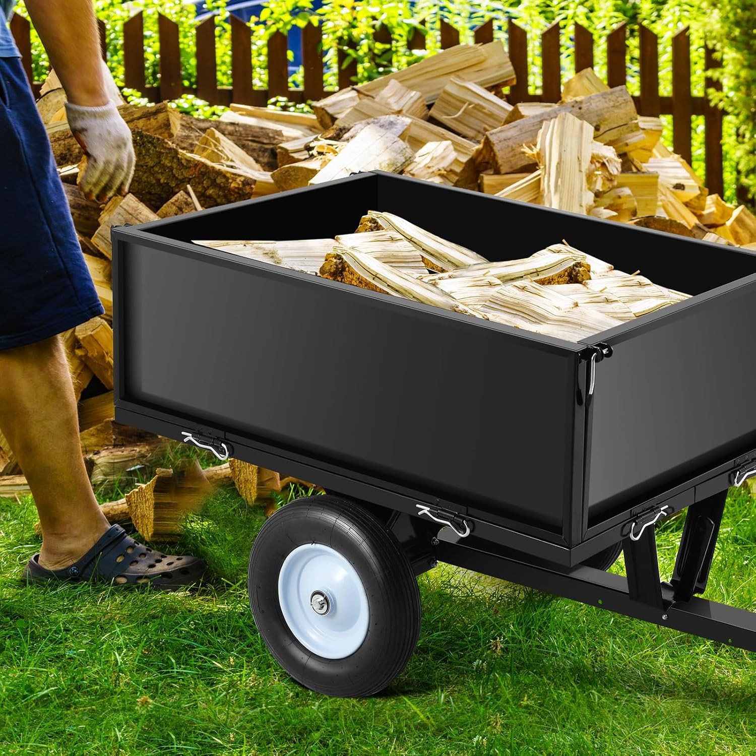 500LBS Heavy Duty Tow Behind ATV Trailer Dump Cart Pull Behind Yard Wagon Cart