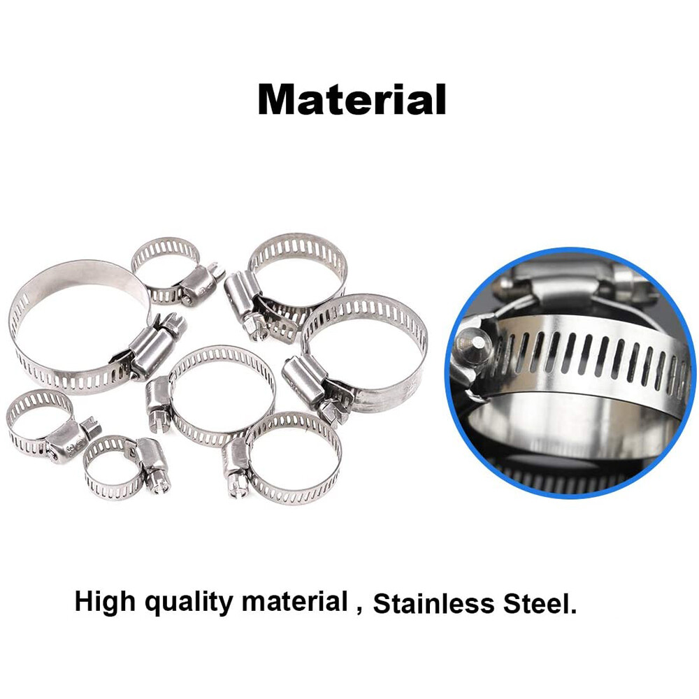 130/60Pcs Adjustable Hose Clamps Worm Gear Clip Stainless Steel Clamp Assortment