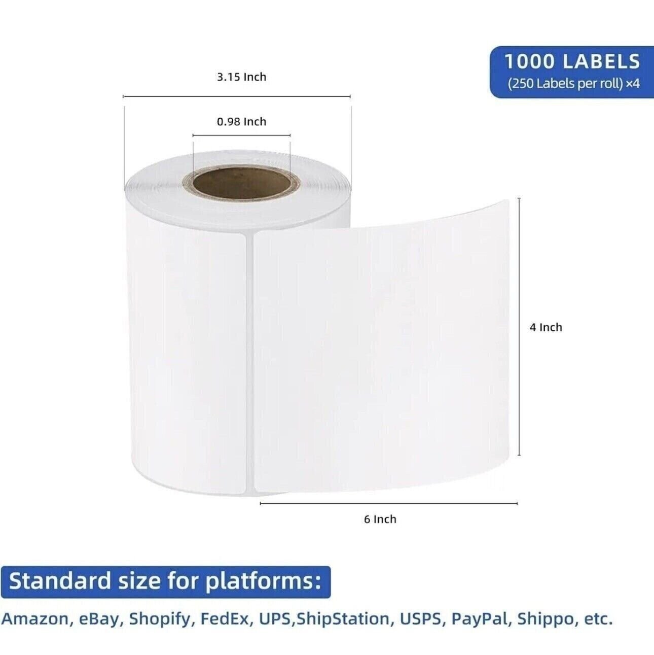 4 Rolls label 4×6 Direct Thermal Shipping 1000 labels Zebra Eltron ZP450 2844