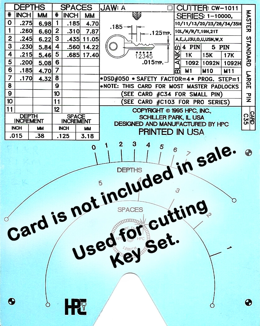 Master Padlock M1, 1K Space and Depth Keys ~ DSD#050, C35 ~ FREE Shipping in USA