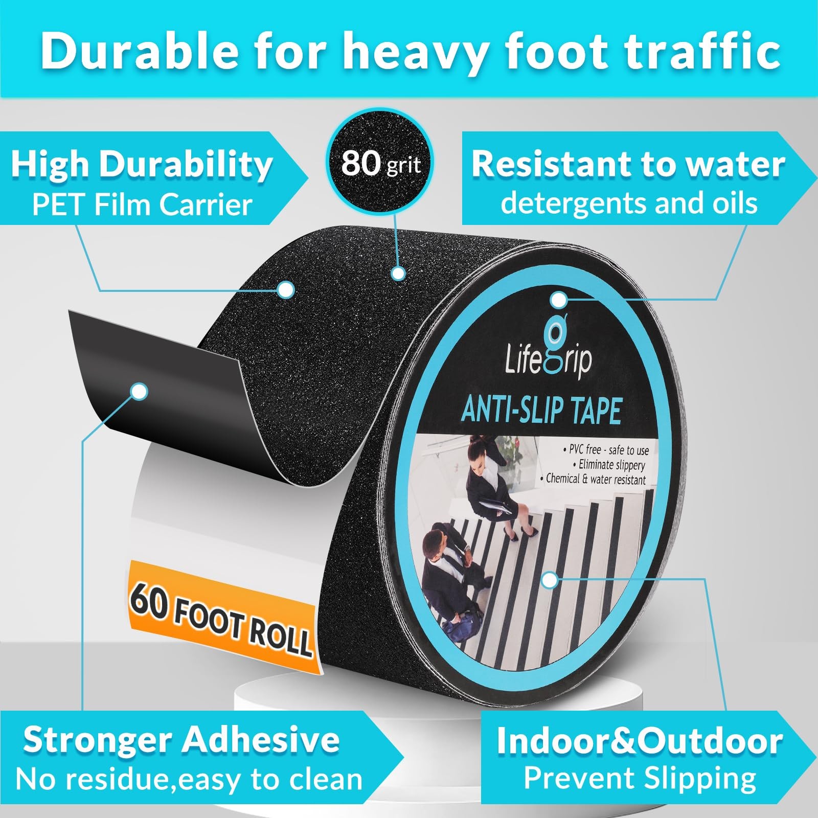 Lifegrip Anti Slip Tape, 4 Inch x 60 Foot NonSlip Traction Grip Tape for Stai…