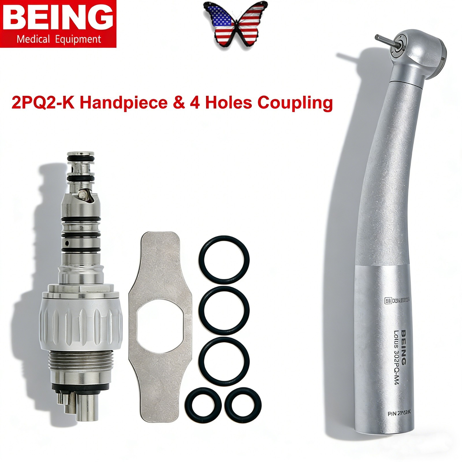 US BEING Dental High Speed Handpiece For KaVo MULTIflex Coupler 4 Hole Bearings