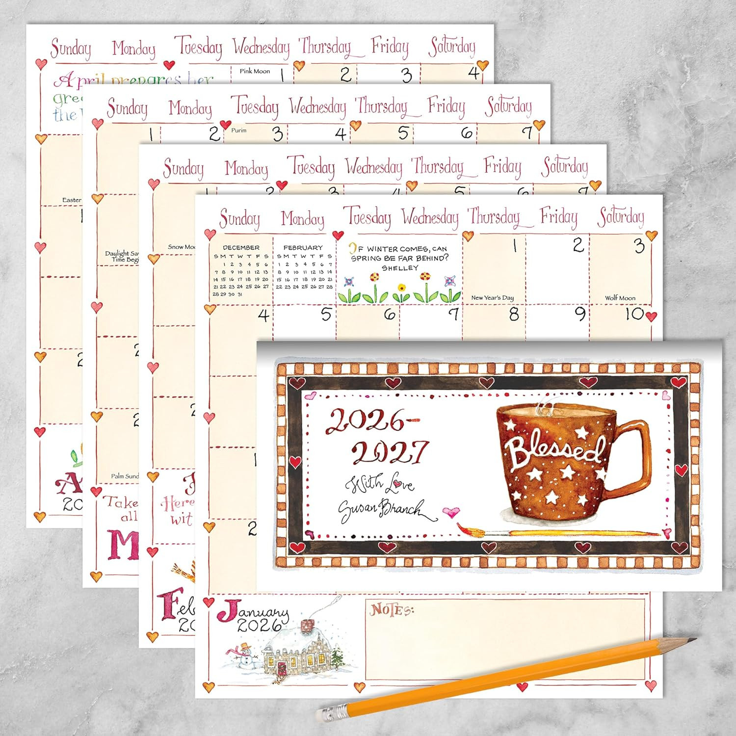 TF Publishing 2026-2027 Susan Branch Small Monthly Pocket Planner with 2 Page La