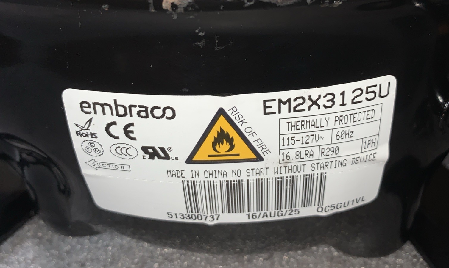 New Compressor 115-127V 60 Hz 1PH R-290 R-134A for Embraco EM2X3125U