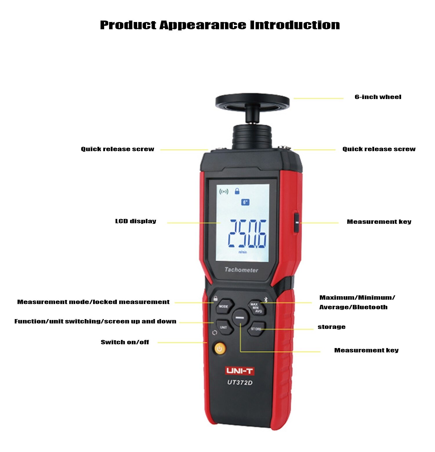 UNI-T UT372D 2-in-1 Tachometer Contact Non-contact measurements MAX/MIN/AVG/HOLD