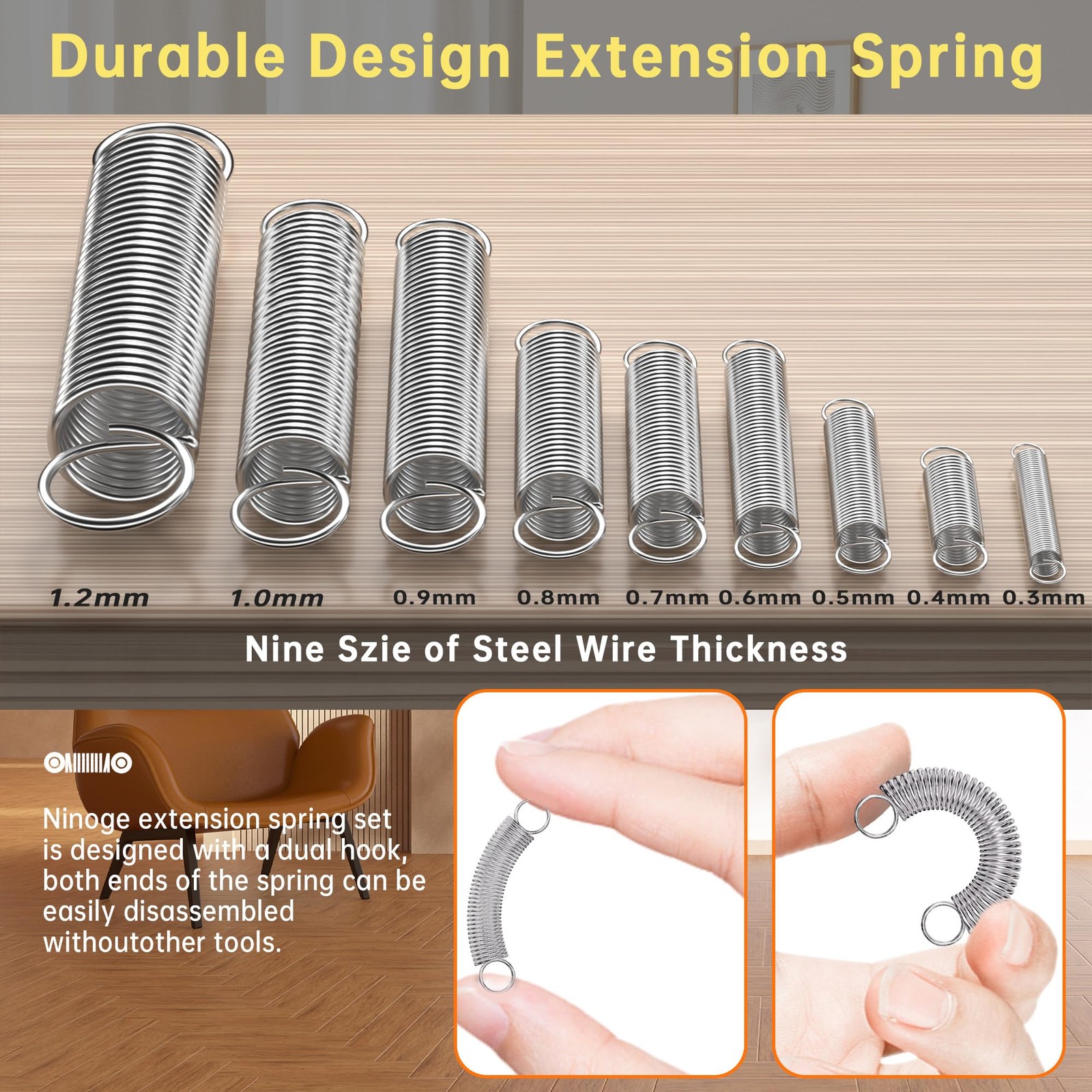 100 Pcs Extension Springs Assortment Kit, 25 Different Sizes, Stainless Steel