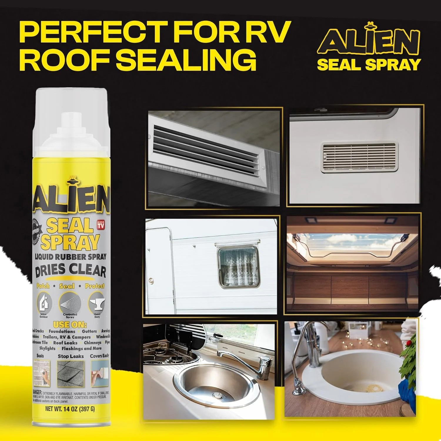 Waterproof Sealant Spray Clear Caulk 14 oz Liquid Rubber Seal Insulate Indoor