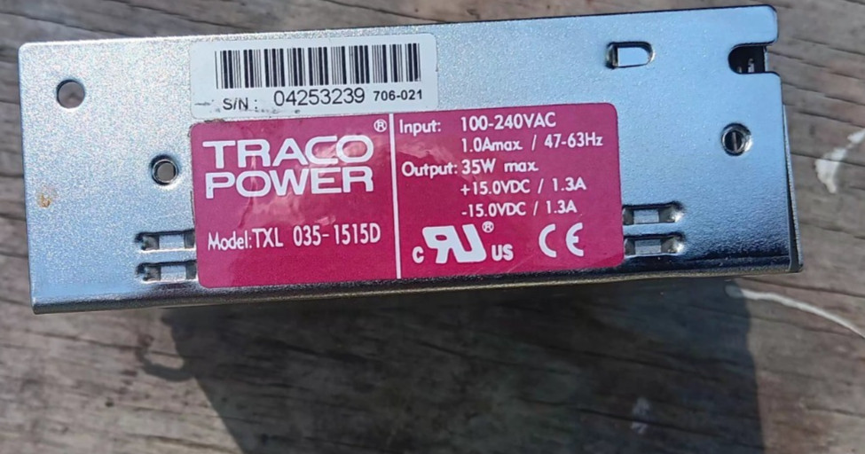 Traco Power TXL 035-1515D Power Supply, 15.0 VDC 35W