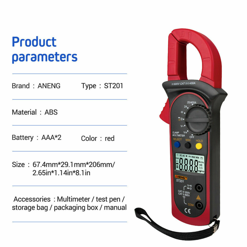 Handheld True RMS Digital Clamp Meter Multimeter AC DC Volt Amp Ohm Cap Tester