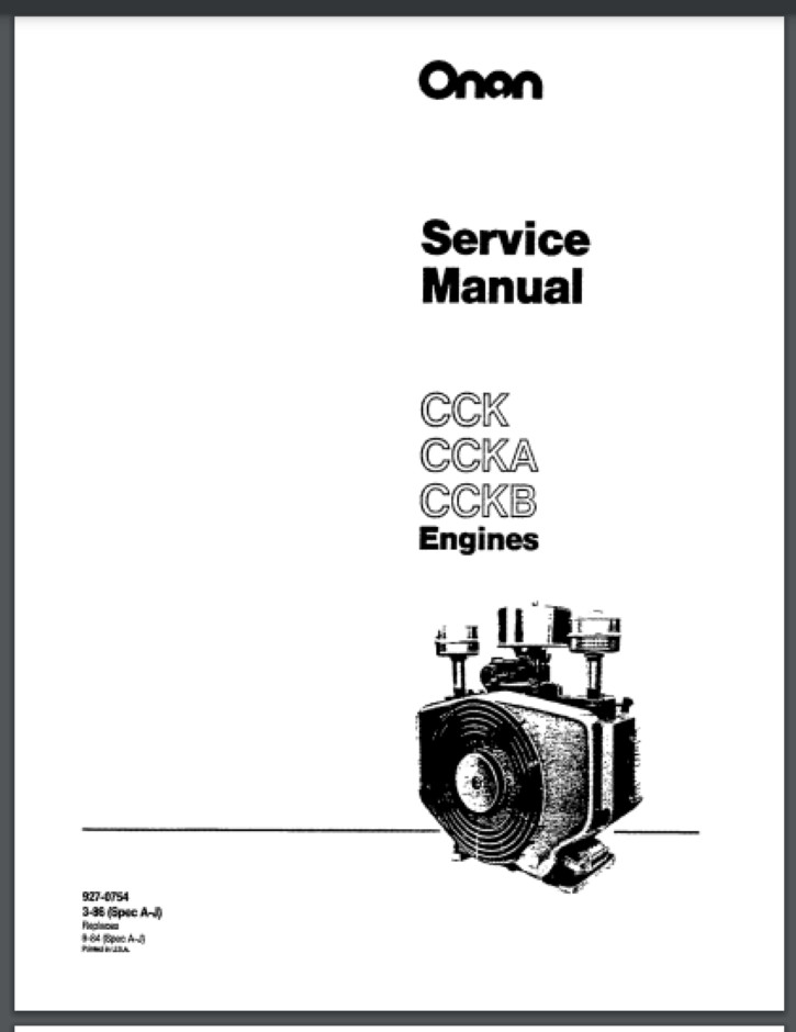 Onan CCK CCKA CCKB Engine Service Manual 68 PAGES Comb Bound Gloss cover