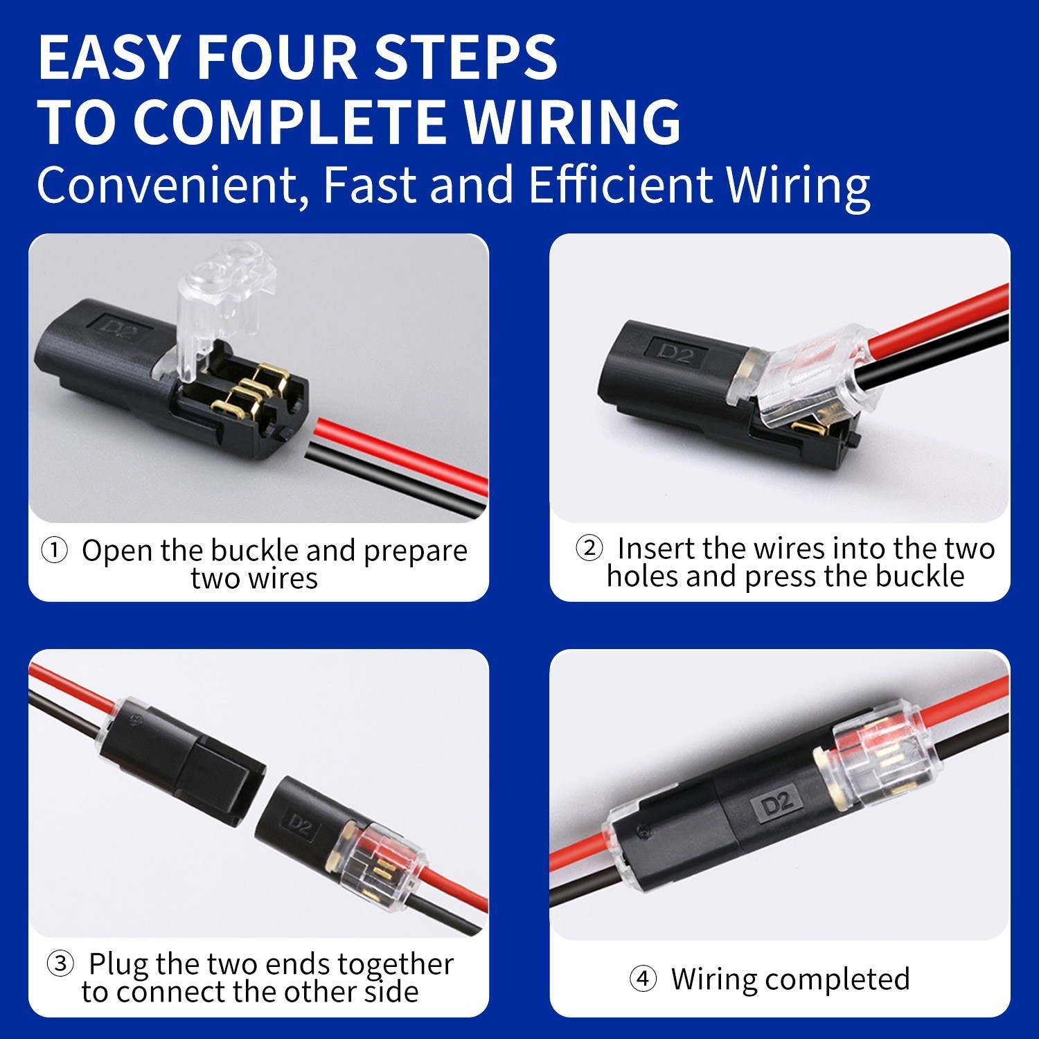 50 PCS Double-Wire Plug-in Connector, Cable Clamp with Locking Buckle AWG 18-22
