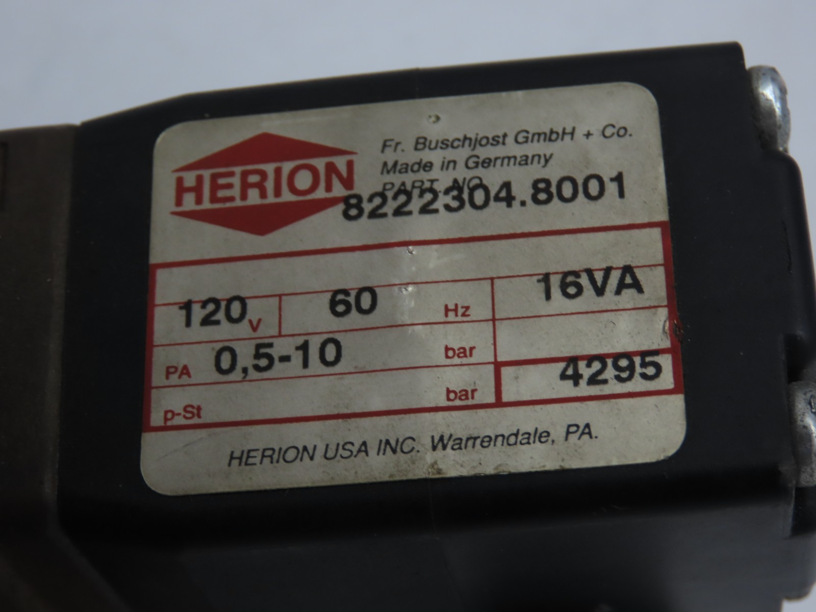 Herion Directional Pneumatic NC Solenoid Valve 120V Coil 3/4″ NPT inlet/outlet
