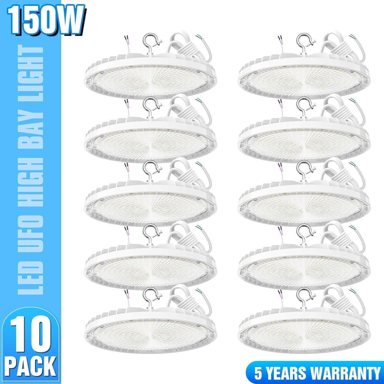 10 Pack 150W LED UFO High Bay Light Dimmable Warehouse Shop Lamp 5000K 22,500LM