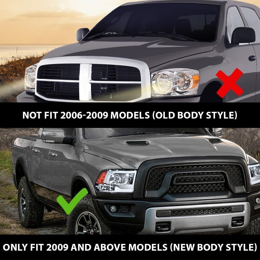 LED DRL Headlamps Dodge Ram 1500-3500 2009-2012 Smoky Lens Chrome Housing Amber