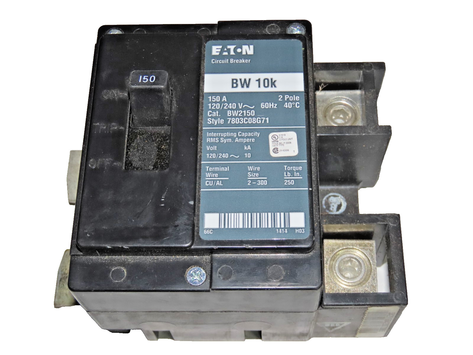 EATON BW2150 CIRCUIT BREAKER 150Amp 120/240Volt 2 POLE (SKU 222)