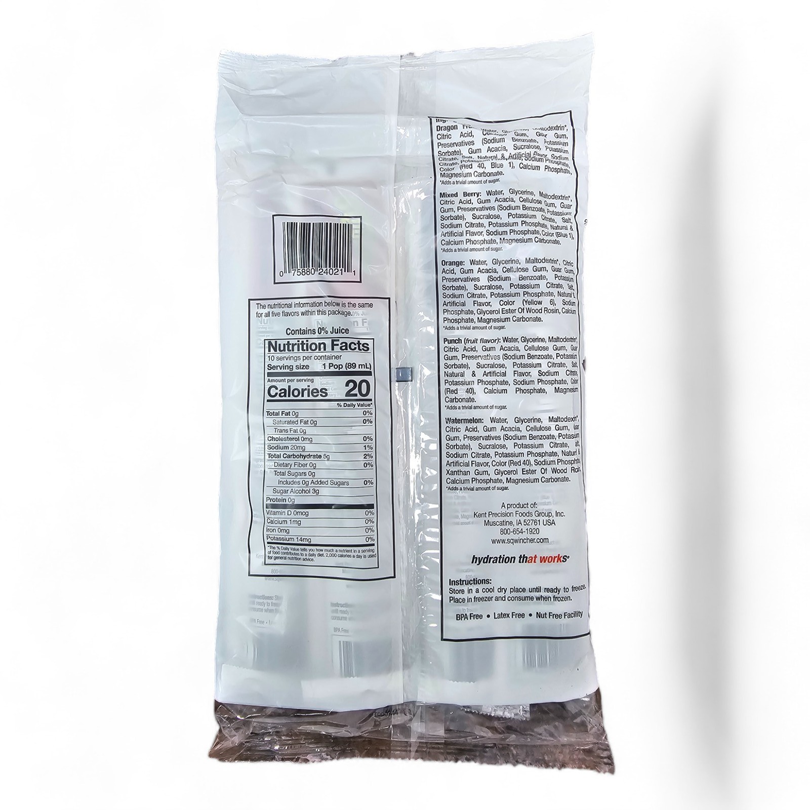 Sqwincher Zero Assorted Flavor Freezer Pop, 3 oz. Yield Per Unit, 150/Case