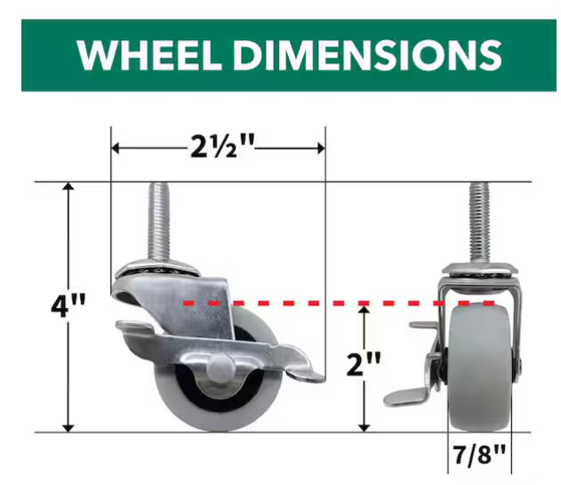 4PK 2 in. Gray Rubber Like TPR Steel Swivel Threaded Stem Caster Locking Brake