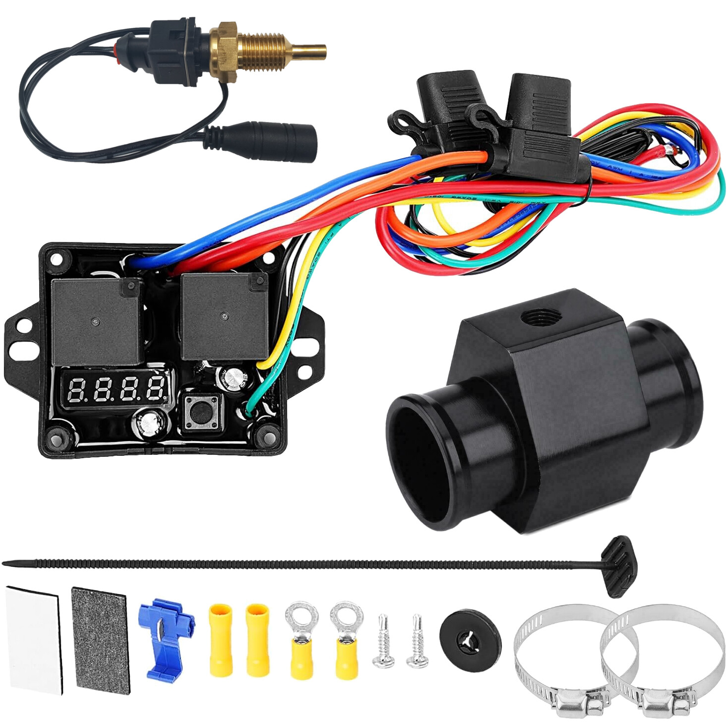 DIGITAL ADJUSTABLE ELECTRIC FAN 1/8 INCH NPT THERMOSTAT TEMP SWITCH HOSE FITTING