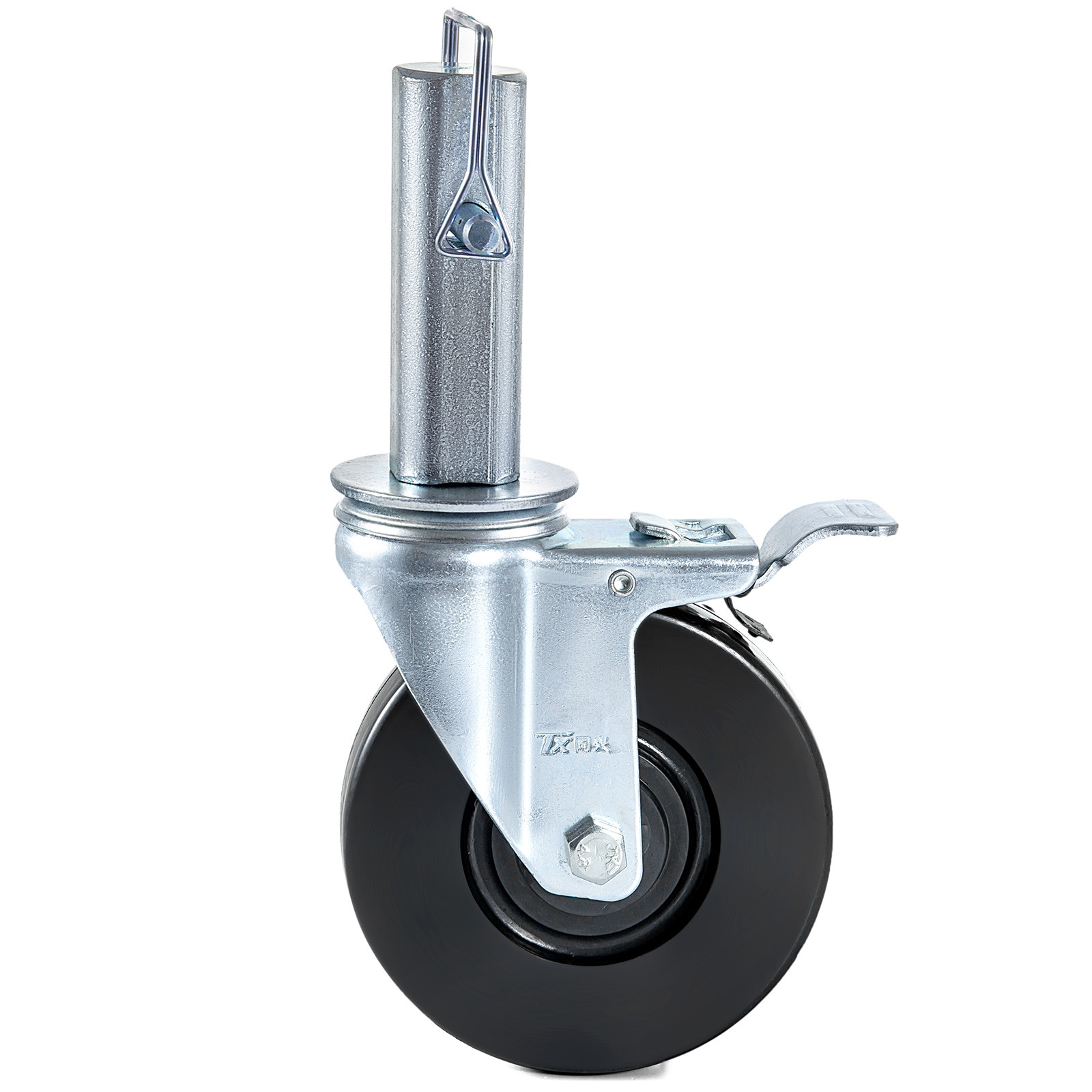 5″ Scaffolding Casters Hard Rubber Wheels w/ Lock Brake 1.25″ Square Shank 4 PCS