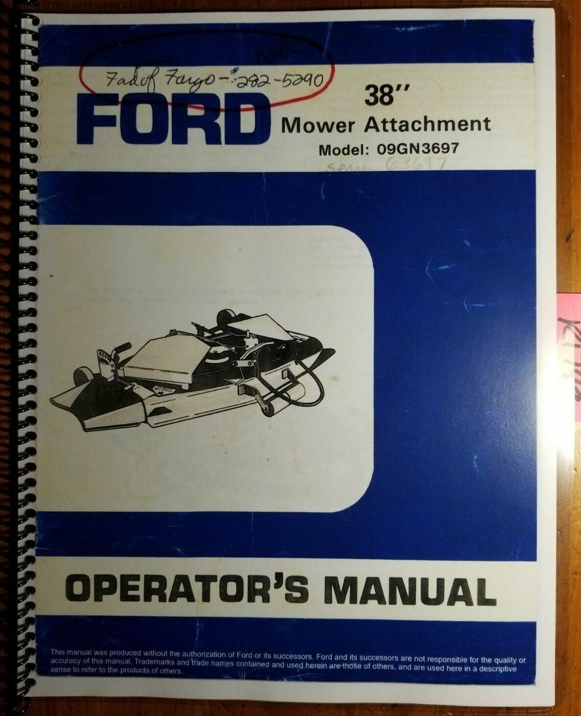 Ford 38″ Side Discharge Rotary Mower 09GN3697 1986-87 Operator Manual SE4489A