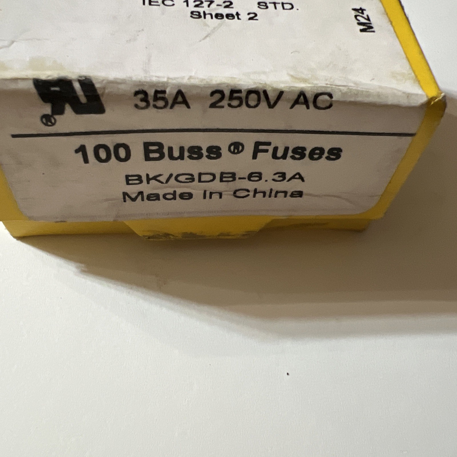 A brand new box of 100 COOPER BussFuses BK/GDB-6.3A fuses