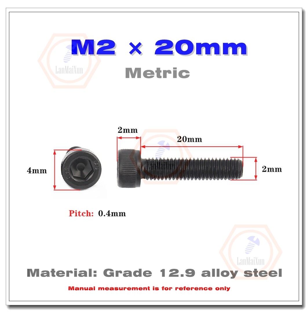 New M2-0.4 Allen Hex Socket Cap Head Screw Black Alloy Steel Class 12.9 DIN912