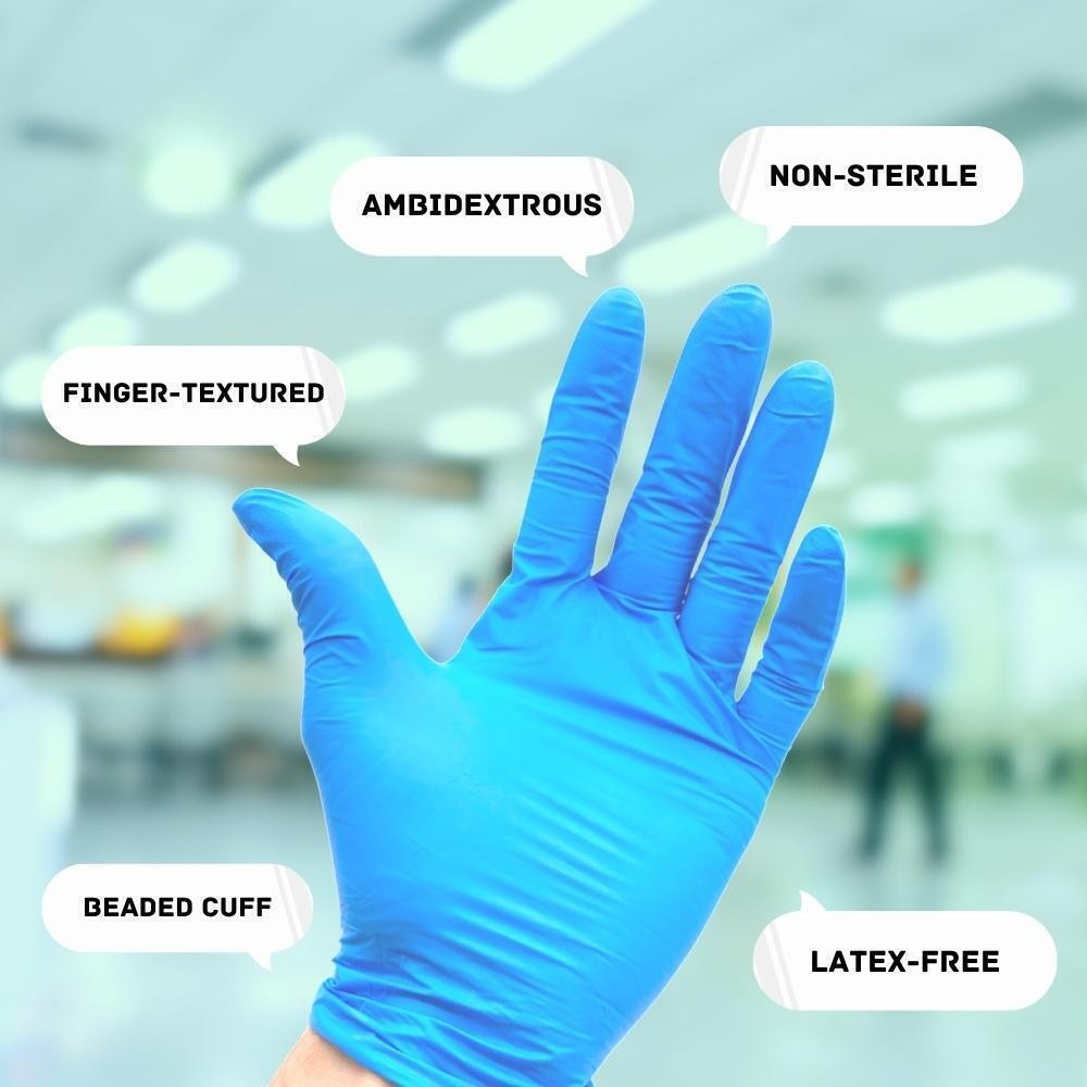 8 MIL Textured Blue Nitrile Exam Powder-Free Gloves Non Vinyl 500 Pieces, Large