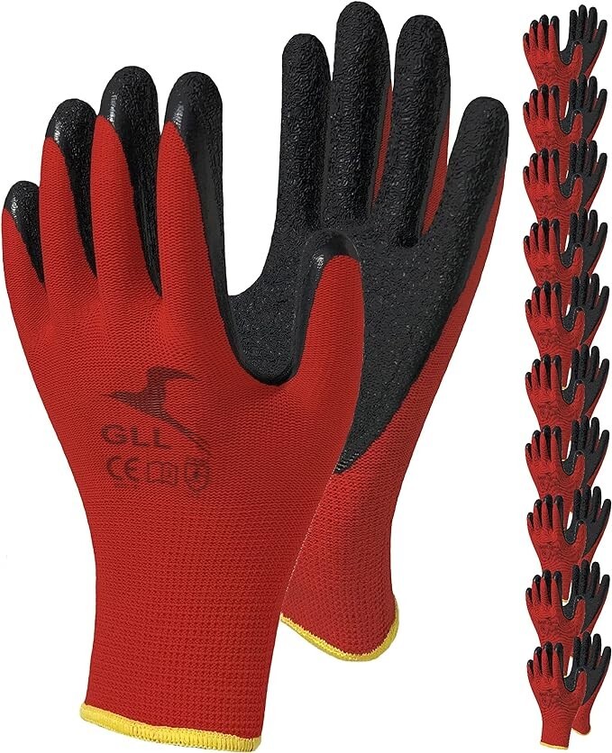 Safety Work Gloves Latex Coated for Men&Women 10-Pair-Pack Knit Firm Grip XL