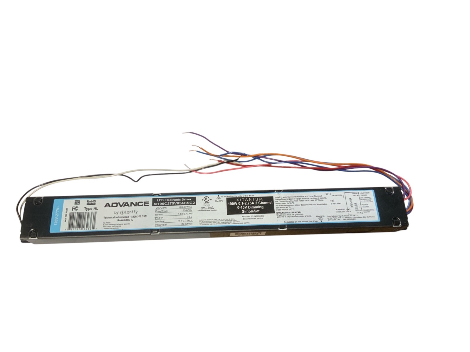 ADVANCE XI095C275V054BSS2 DIMMING LED DRIVER, 20-54VDC 100-2750MA, 95W, 120-277V