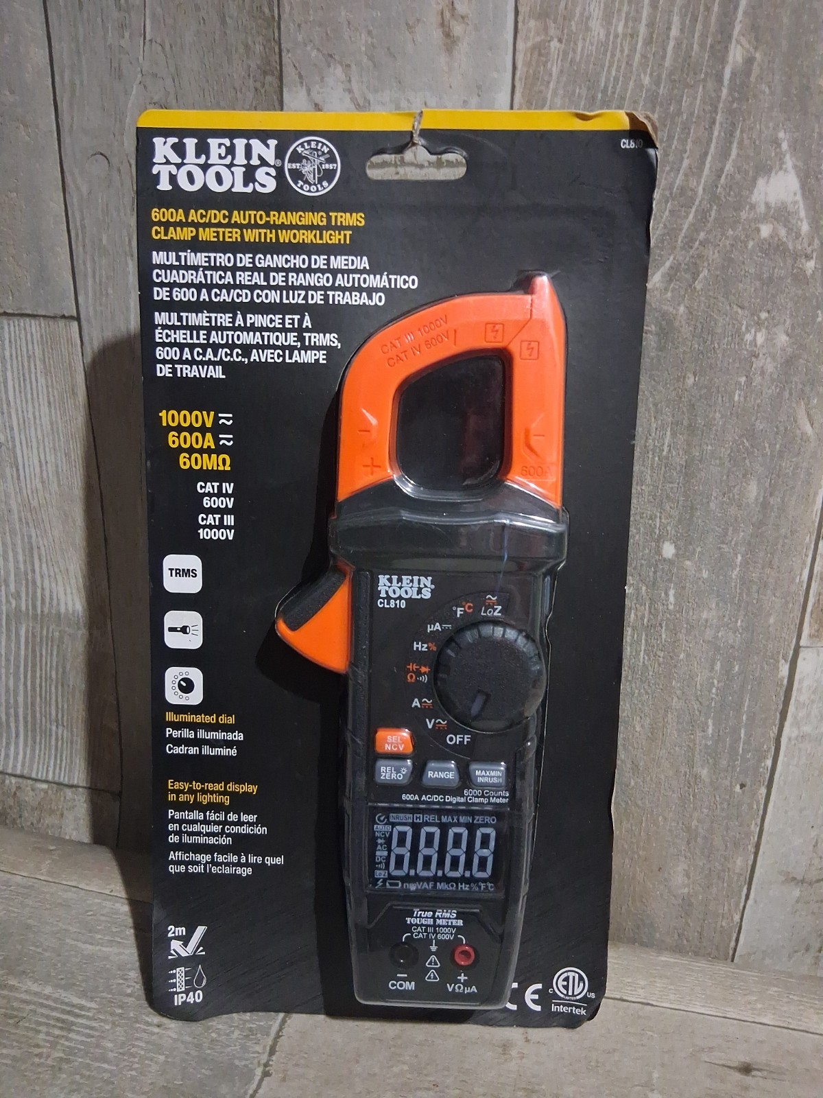 New KLEIN TOOLS CL810 600a AC/DC AUTO RANGING TRMS CLAMP MULTI METER W/LIGHT