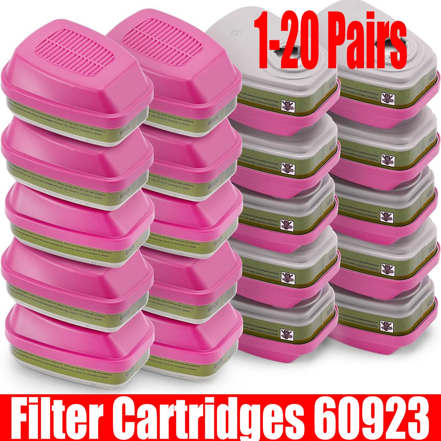 1-20 Pairs For 3M 60923 Organic Gas Replacement Respirator Cartridge/Filter new