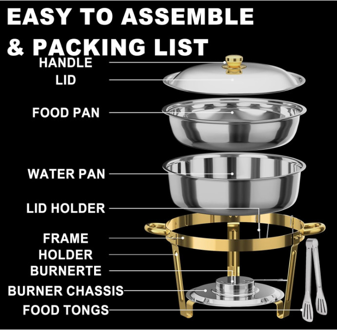 Juego 2 chafers buffet 6QT acero inoxidable elegante para fiestas