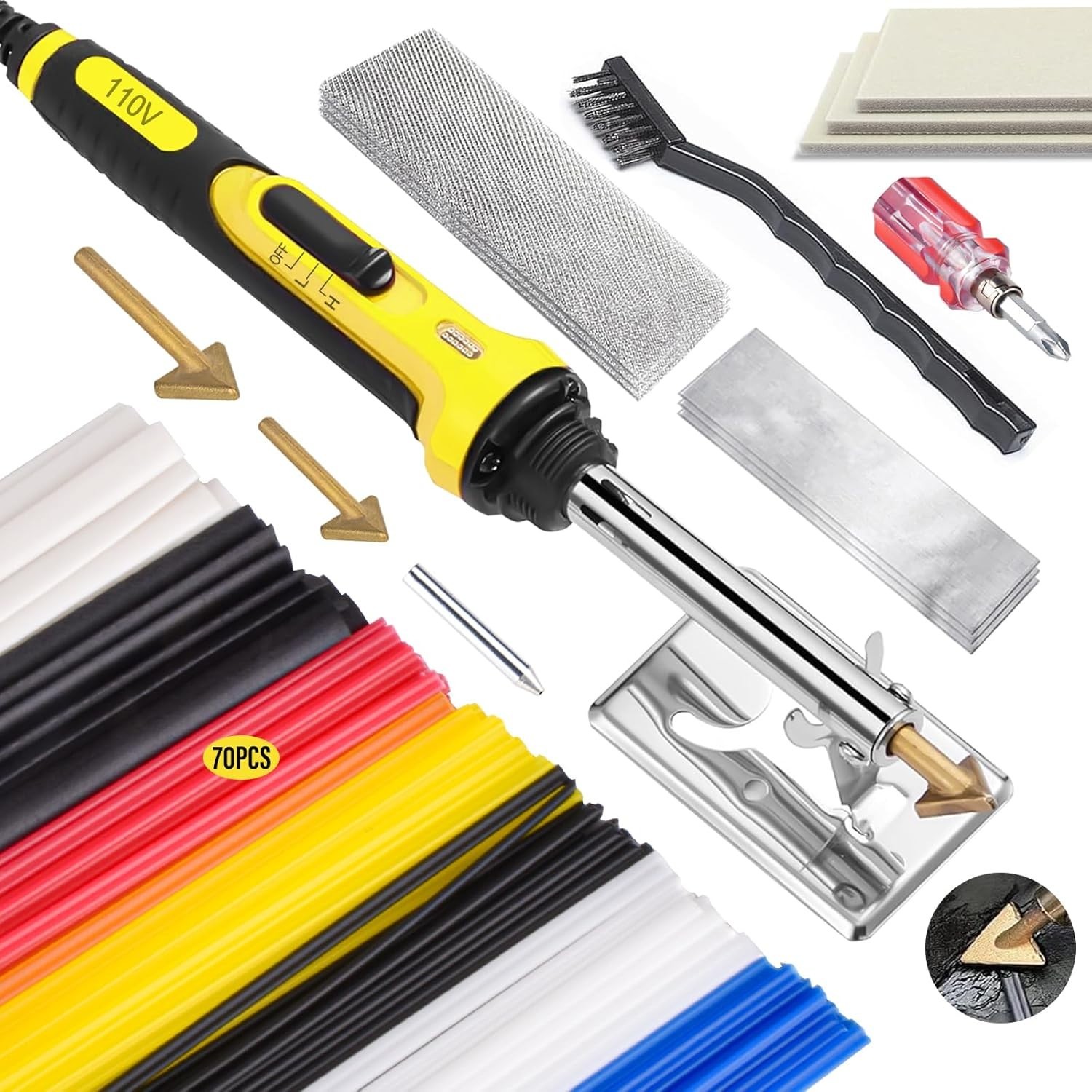 Professional 150W Plastic Welding Kit with 70 Rods 3 Tips for Car Bumper Kaya…