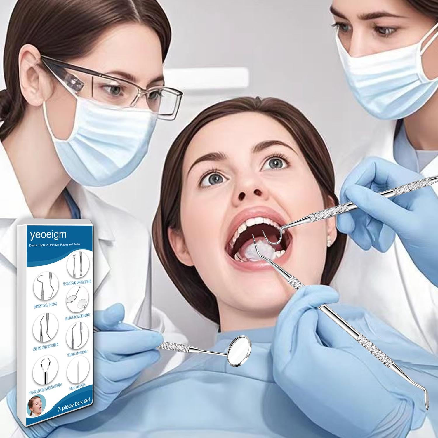 7Pcs Dental Tools, Dental Pick Teeth Cleaning Tools Hygiene Kit, Professional