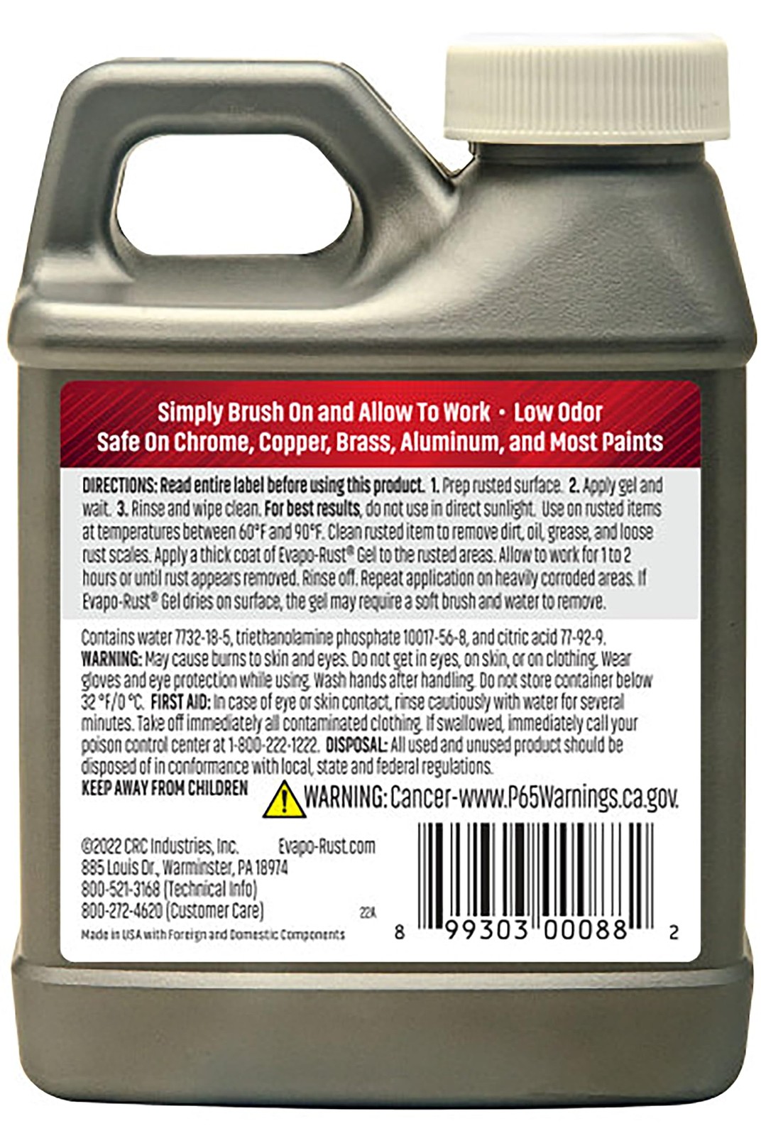 Crc Evapo-rust Gel Rust Remover, 8 Fl Oz, Rust Remover for Vertical Surfaces, El