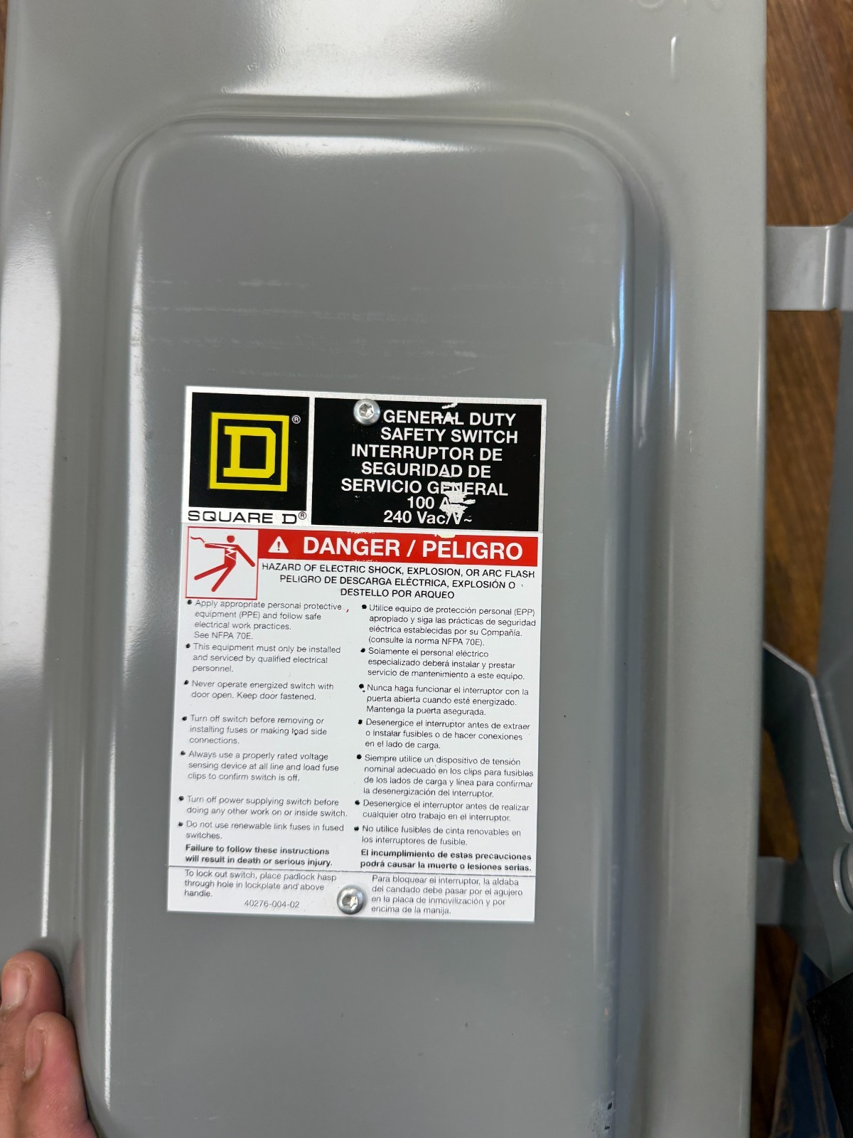 SQUARE D, D323N, safety switch, fusible, NEMA 1, 3-pole, 100A, 240VAC