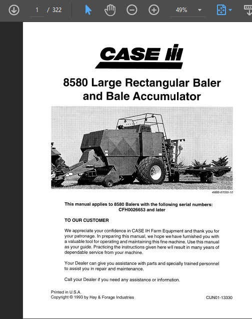 CASE IH 8580 SQUARE BALER MANUAL OWNER OPERATOR SHOP SERVICE REPAIR SHOP PDF USB