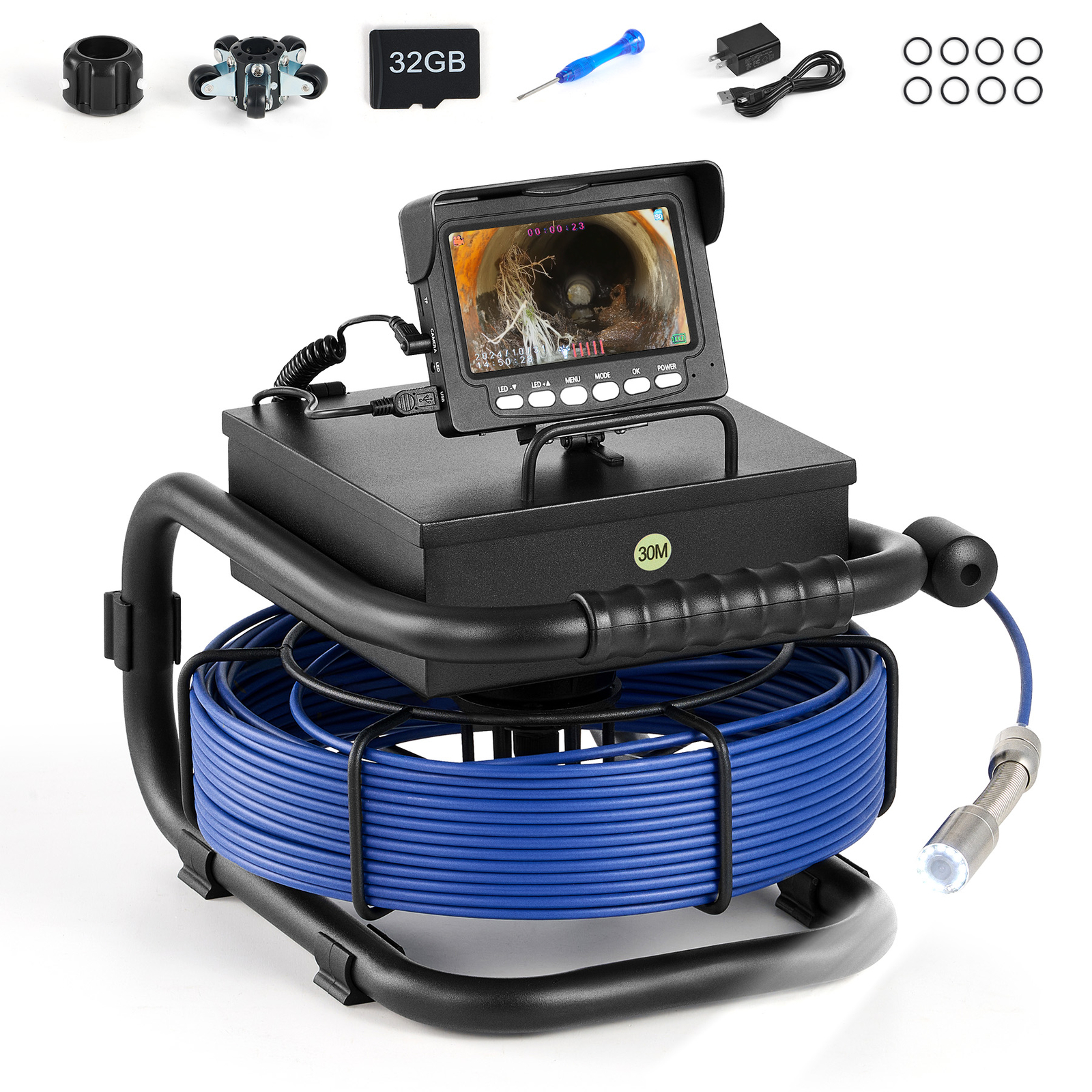 4.3 in. Sewer Camera 98ft/30m Semi-Rigid Cable Length Marker IP68 Pipe Camera