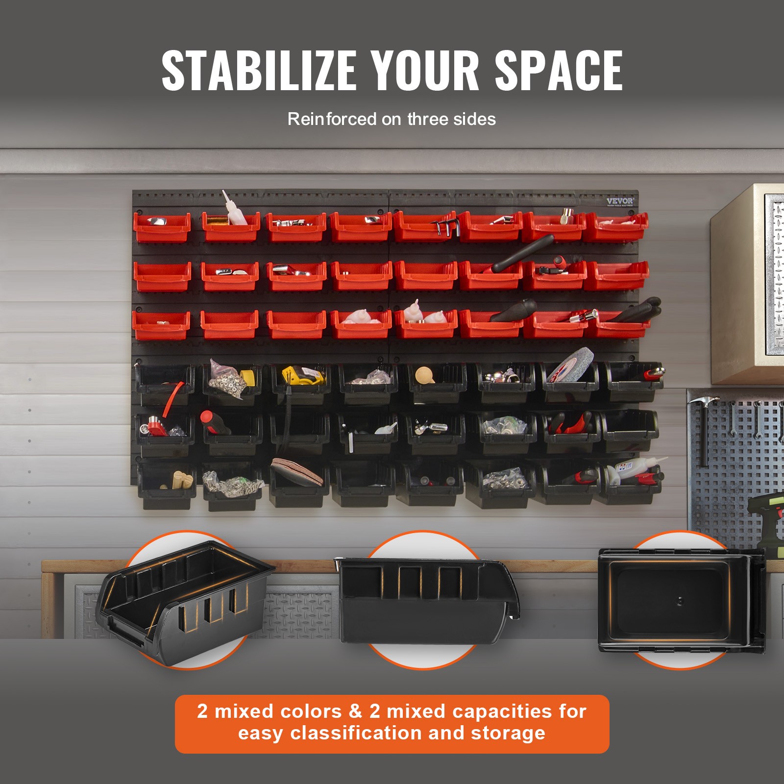 VEVOR Wall Mounted Storage Bins Small Parts Organizer Garage Tool Rack 48 Bins