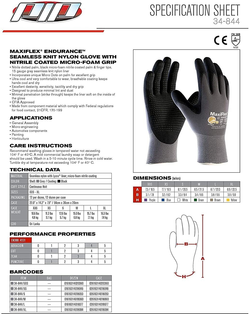 34-844 MaxiFlex Nitrile Grip Dotted Palm Coated PROTECTIVE WORK GLOVES 12- LARGE