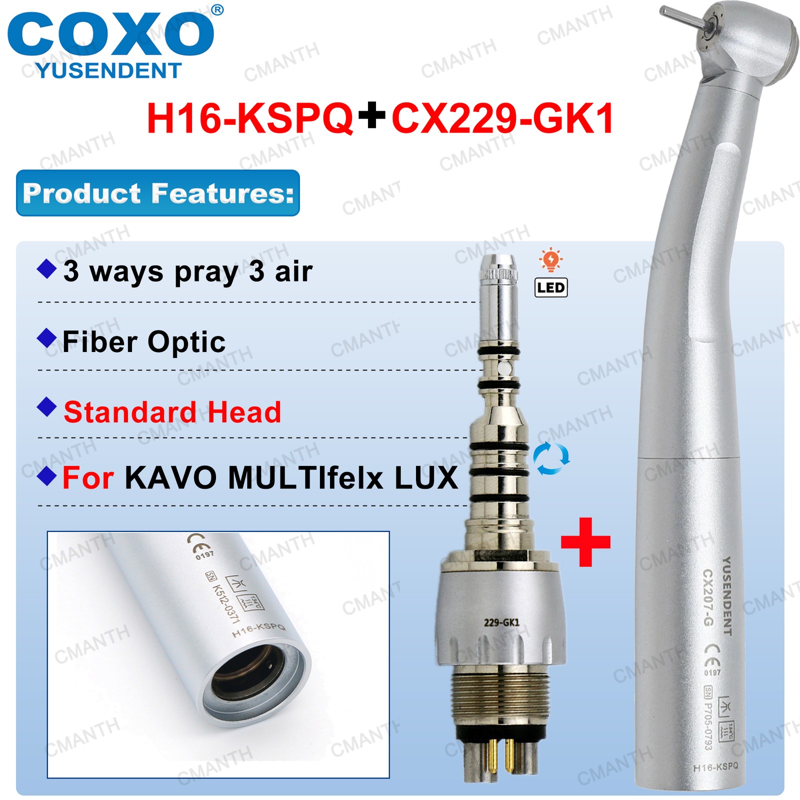 US COXO Dental Fiber Optic Handpiece High Speed Turbine Fit KAVO NSK Sirona 6Pin