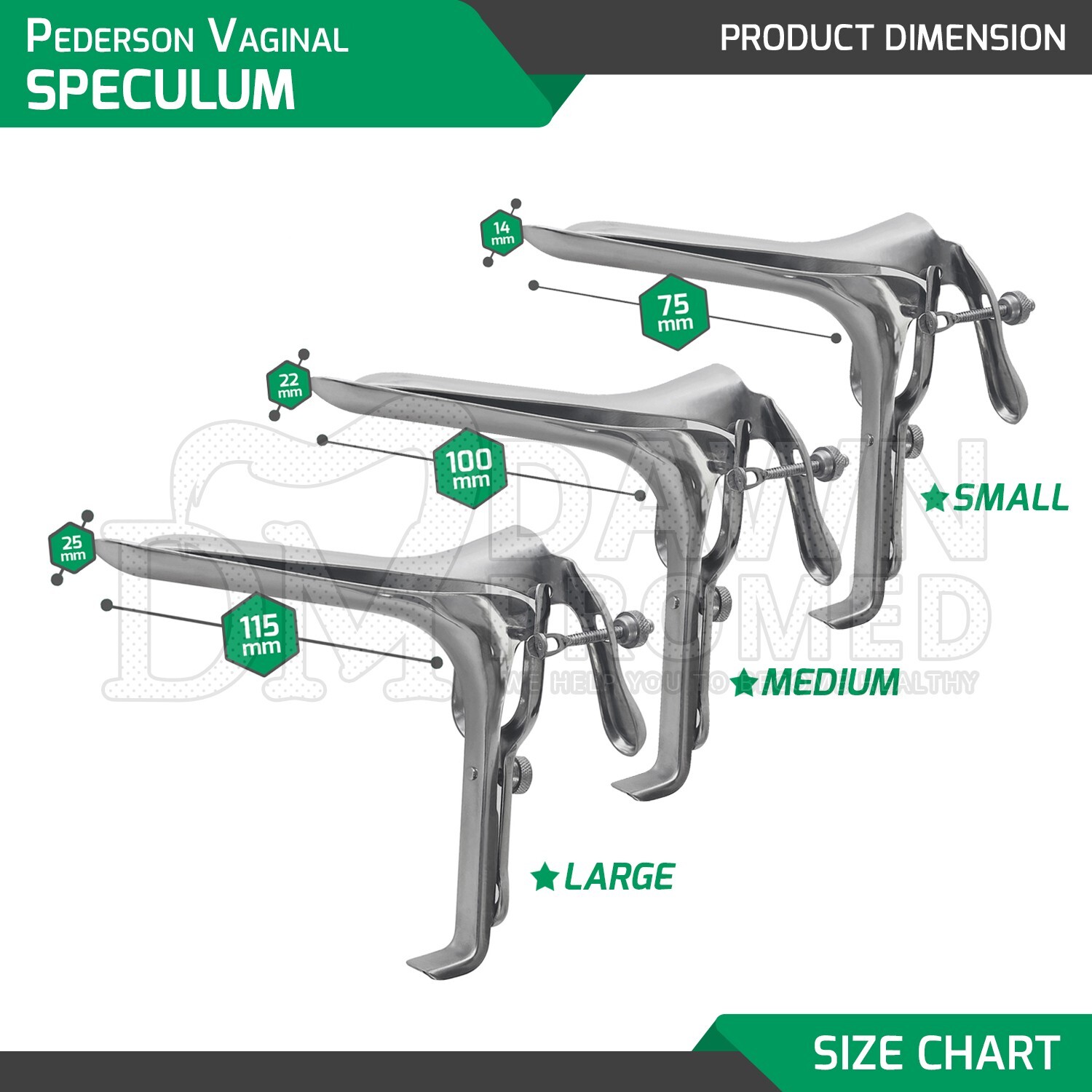 Pederson Vaginal Speculum 3Pcs Set OB/GYN Pelvic Examination Surgical Instrument