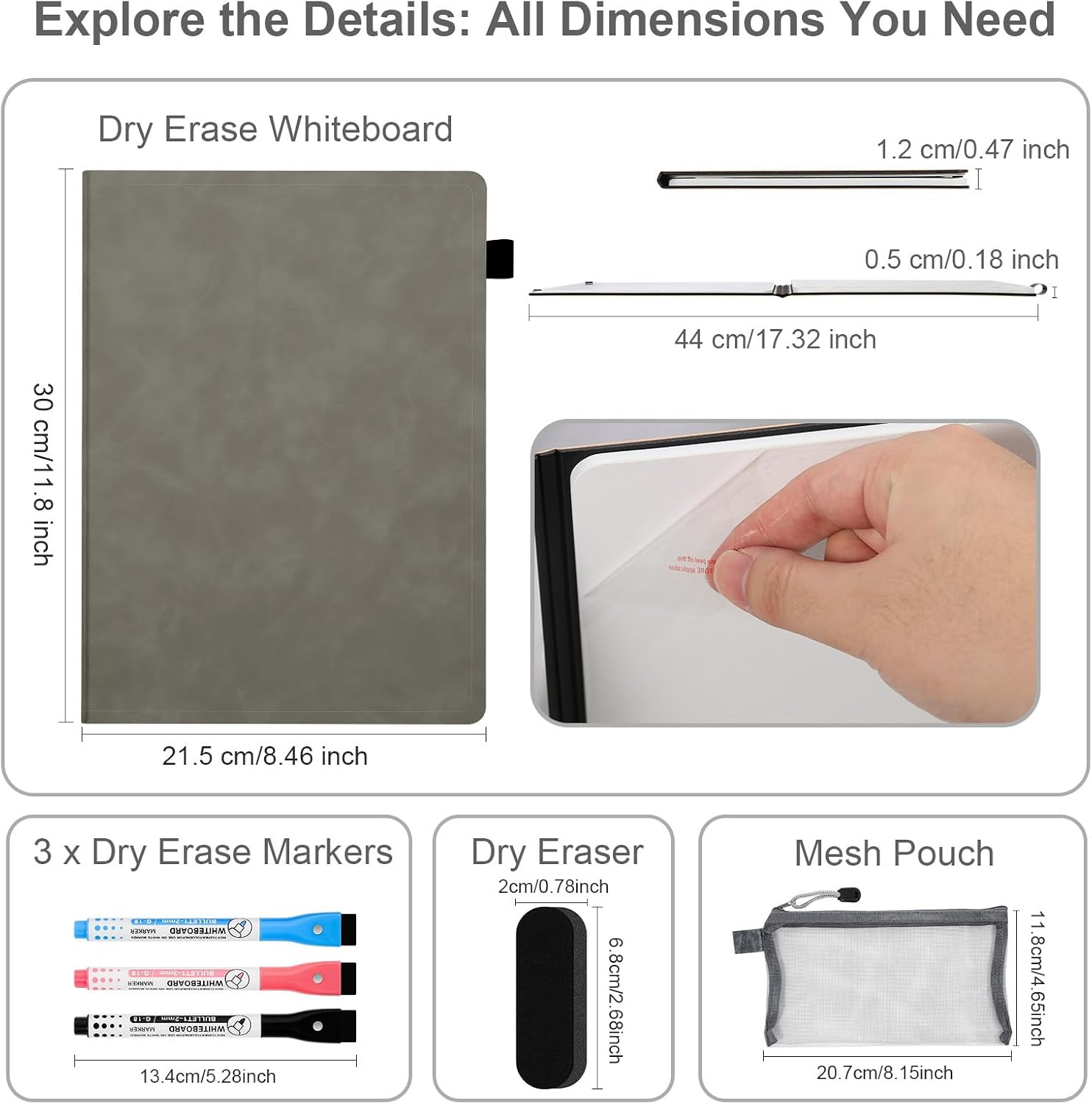 Mini Whiteboard 12 x 9 in Double Sided Folding Travel Board w/ 3 Markers