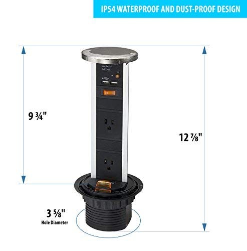Rok Hardware Waterproof 2 Plug Port Pull Up Power Bar Outlet Receptacle Dual …