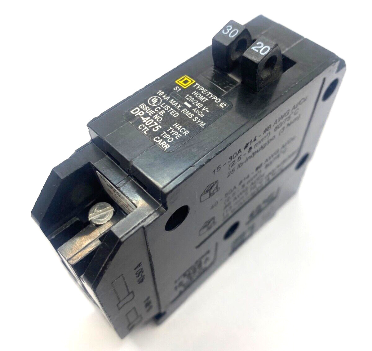 New Homeline HOMT3020 1 Pole 30/20 Amp 120V AC Type HOMT Plug In Tandem Breaker